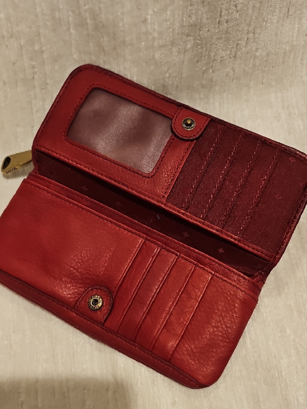 Fossil Red Leather Zip Clutch Wallet - Picture 8 of 12